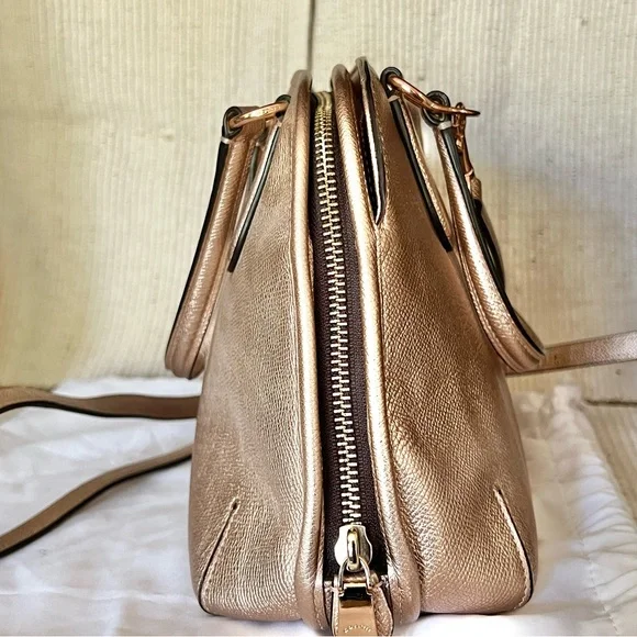 Coach Rose Gold Metallic Leather Prince Street Satchel with Turn-Lock Detail - Picture 10 of 16